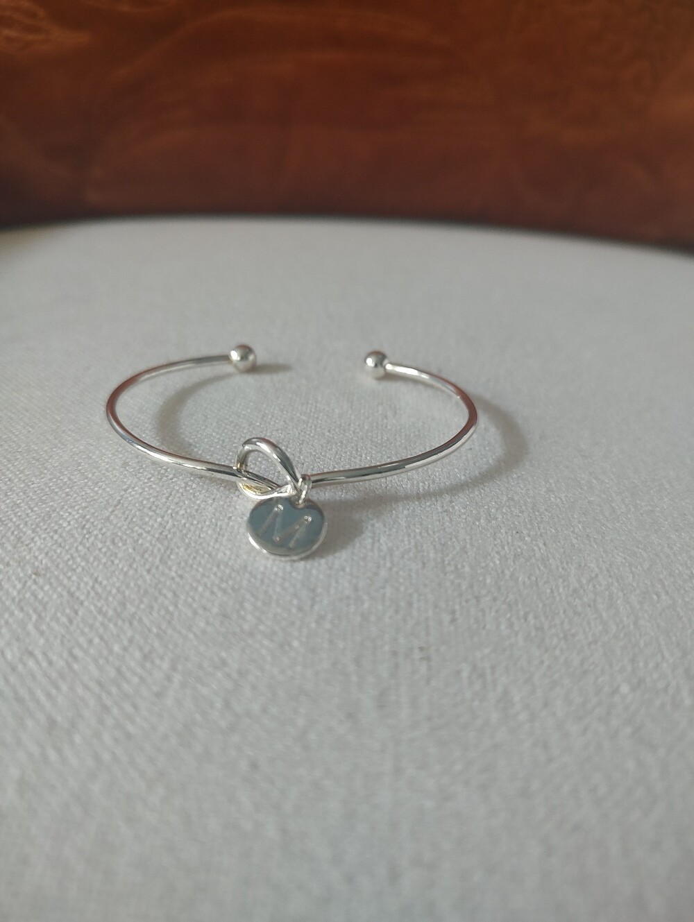 New Silver Plated Initial Cuff Bracelet with Charm